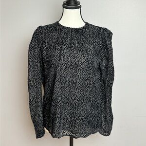 Express black velvet dotted open back blouse with shoulder pads